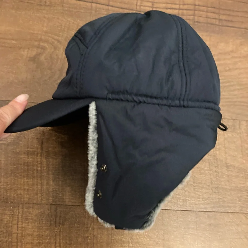 Supplex Fitted Trapper Hat Navy Blue Faux Fur Winter Cap OSFM